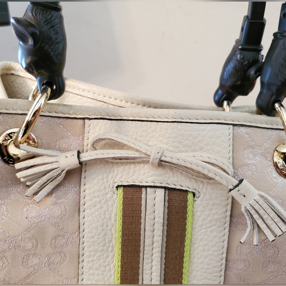 Vintage Anya Hindmarch Signature Striped bucket bag with metal foxhead handles - Picture 4 of 16